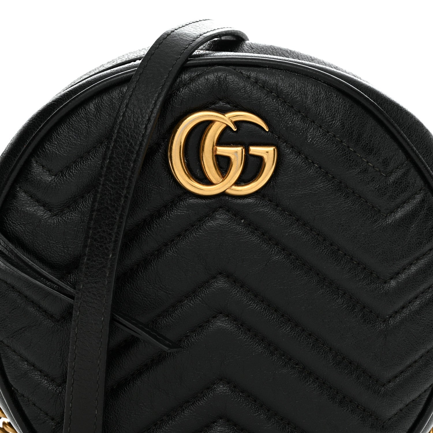 Gucci Azalea Calfskin Matelasse Heart Mini GG Marmont Round Shoulder Bag Black 8 of 10