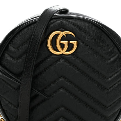 Gucci Azalea Calfskin Matelasse Heart Mini GG Marmont Round Shoulder Bag Black 8 of 10