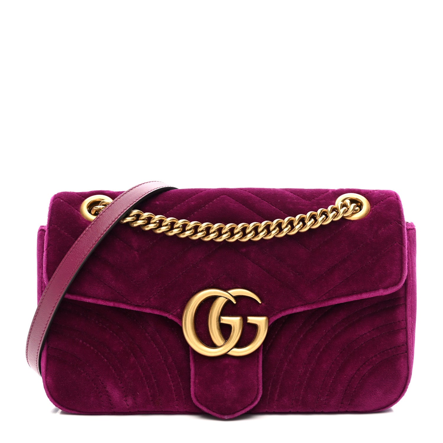 Gucci Velvet Matelasse Small GG Marmont Shoulder Bag Fuchsia Violet Cyclamen 1 of 13