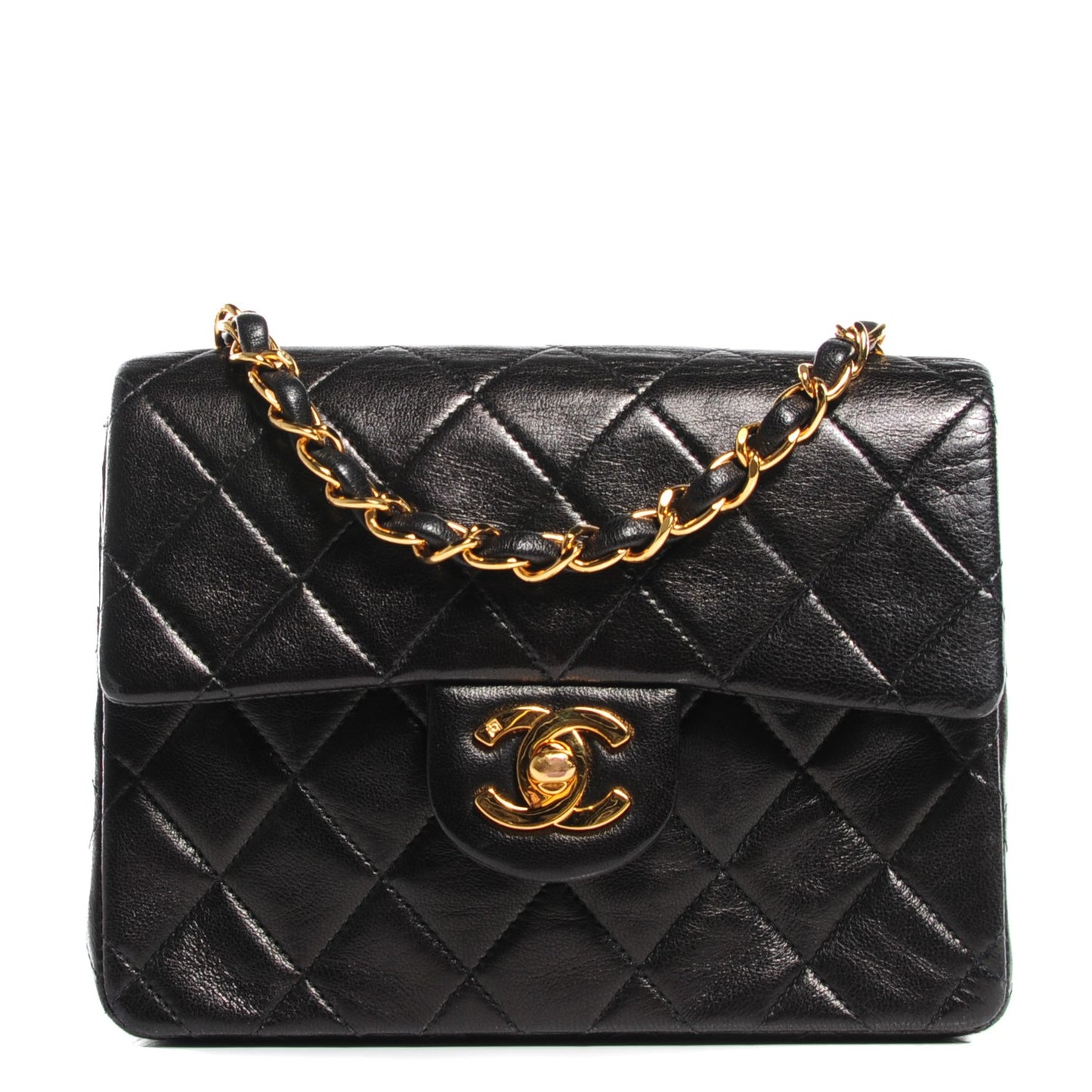 Lambskin Quilted Mini Square Flap Black