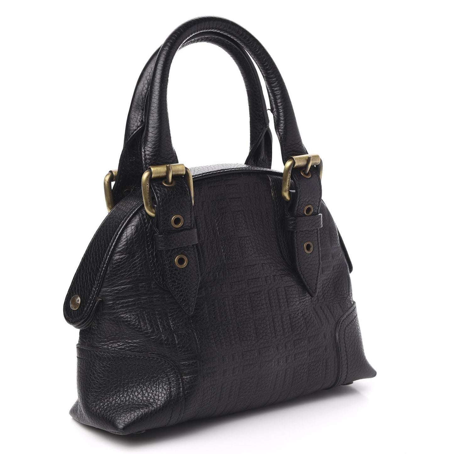 Signature Grain Calfskin Check Embossed Top Handle Bag Black