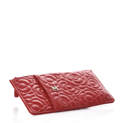 Chanel Caviar Camellia Embossed Classic Flat Wallet Pouch Red 4 of 7