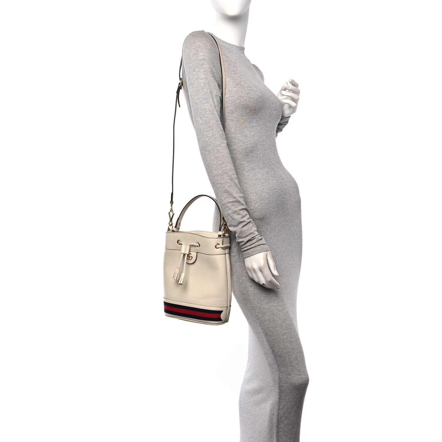 Gucci Glazed Textured Calfskin Web Small Ophidia Bucket Bag Mystic White 2 of 11