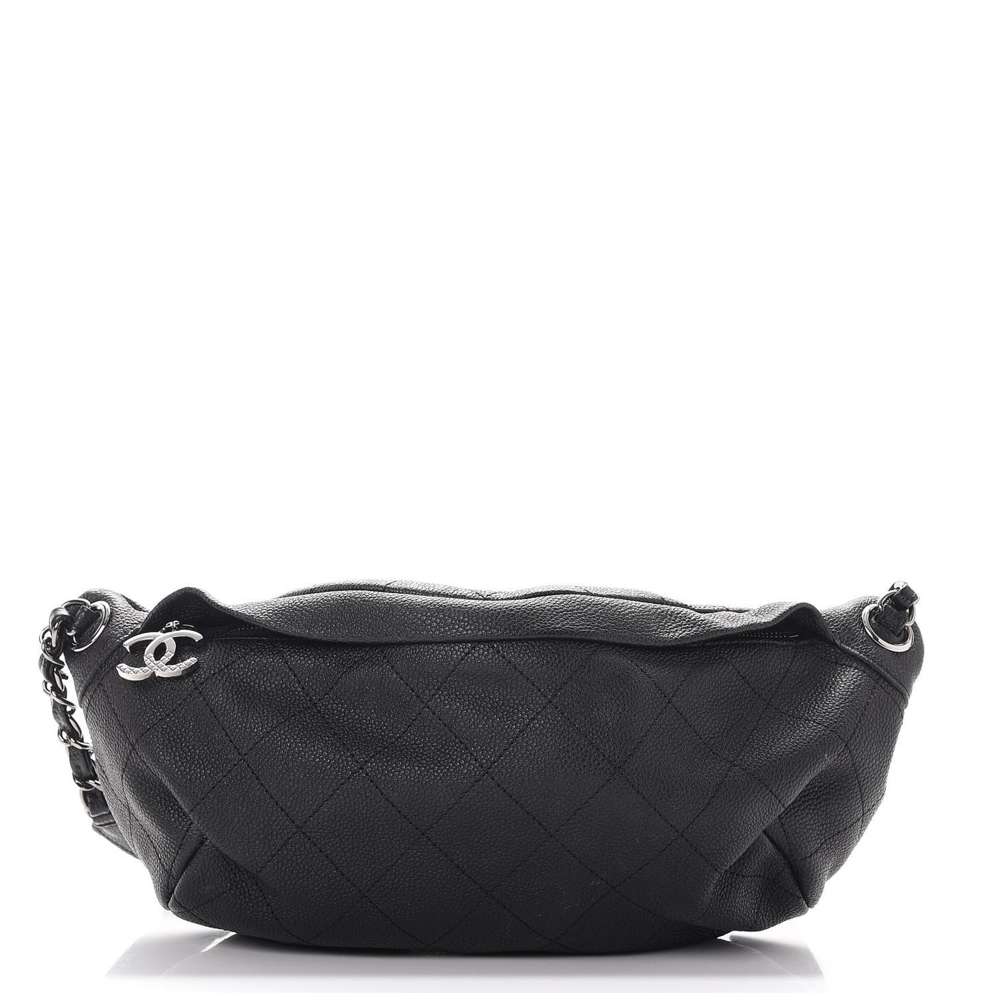 Lambskin Quilted Banane Waist Bag Fanny Pack Black