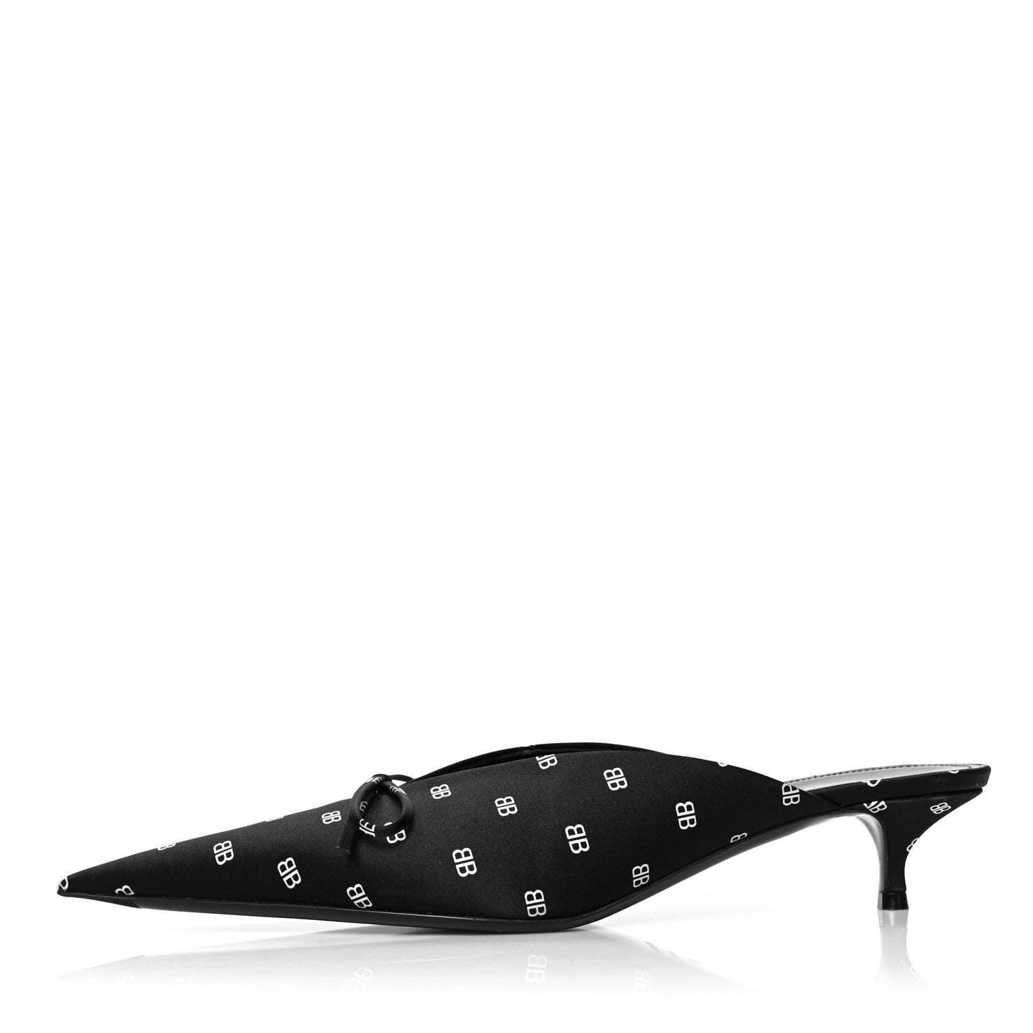 Balenciaga Crepe Satin BB Printed Knife Pointed Toe 40mm Mules 40 Black White 1 of 8