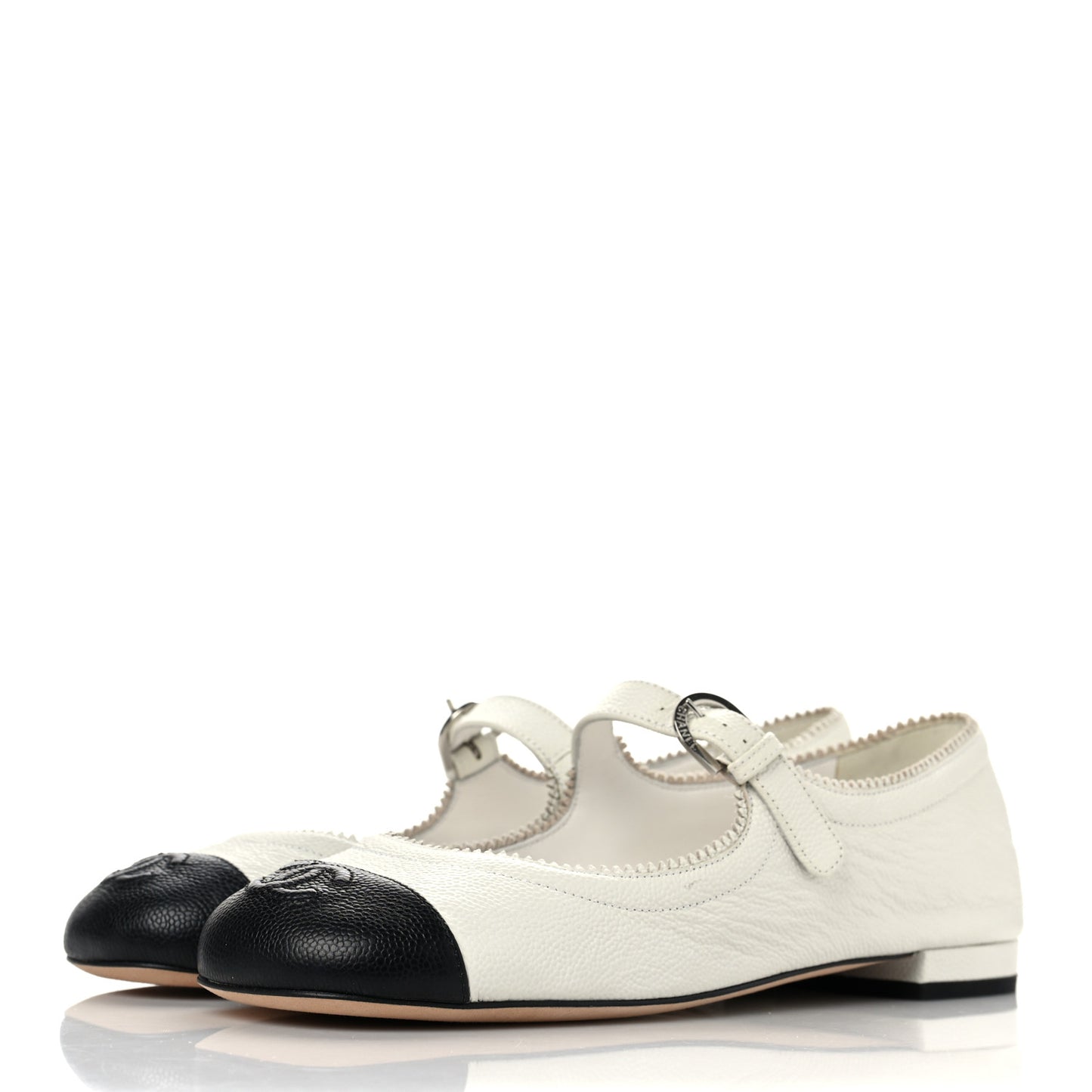Calfskin Mary Jane Flats 37.5 White Black