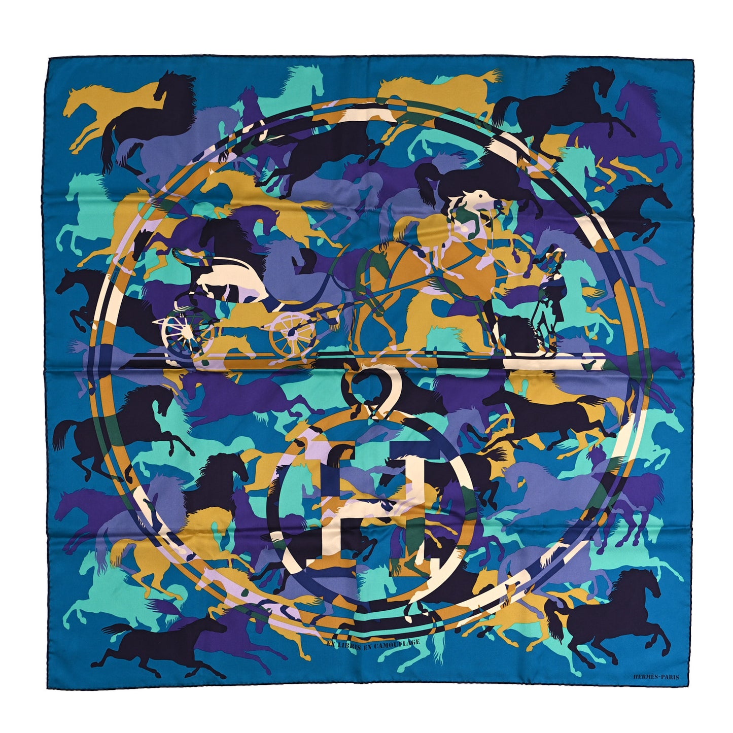 Silk Ex Libris En Camouflage Scarf 90 Canard Turquoise Violet