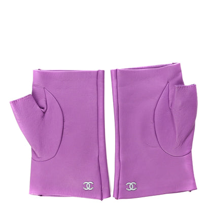 Chanel Lambskin CC Fingerless Gloves 7.5 Purple 2 of 9