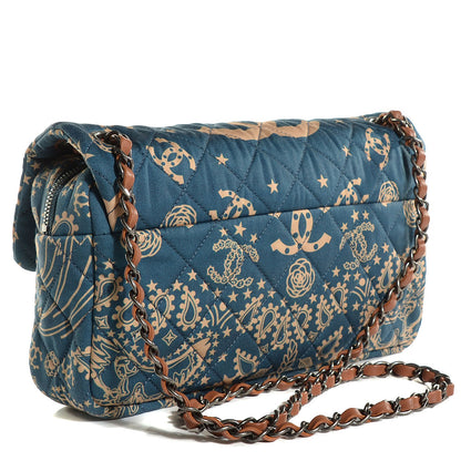 Chanel Cotton Quilted Paris Dallas Medium Bandana Flap Blue 3 of 8