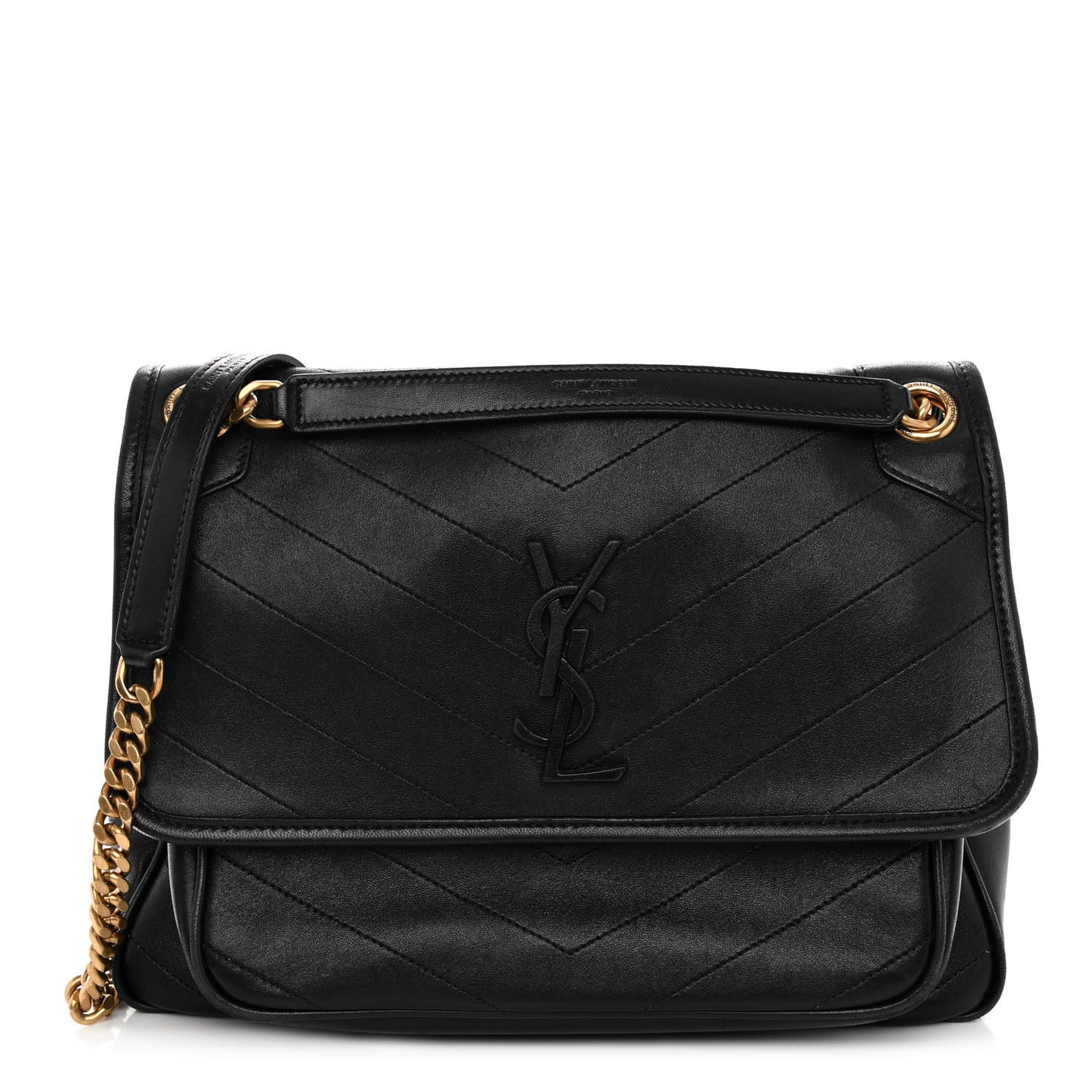 Lambskin Matelasse Monogram Medium Niki Chain Satchel Black