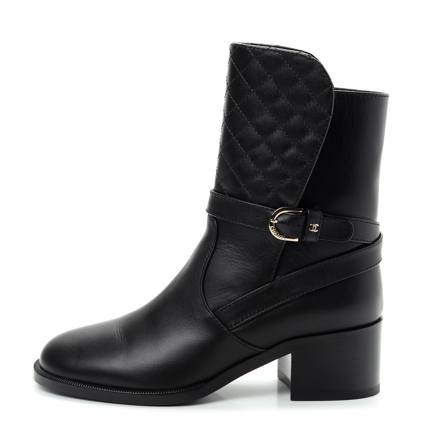 Chanel Calfskin Quilted CC Boots 36.5 Black 1 of 10