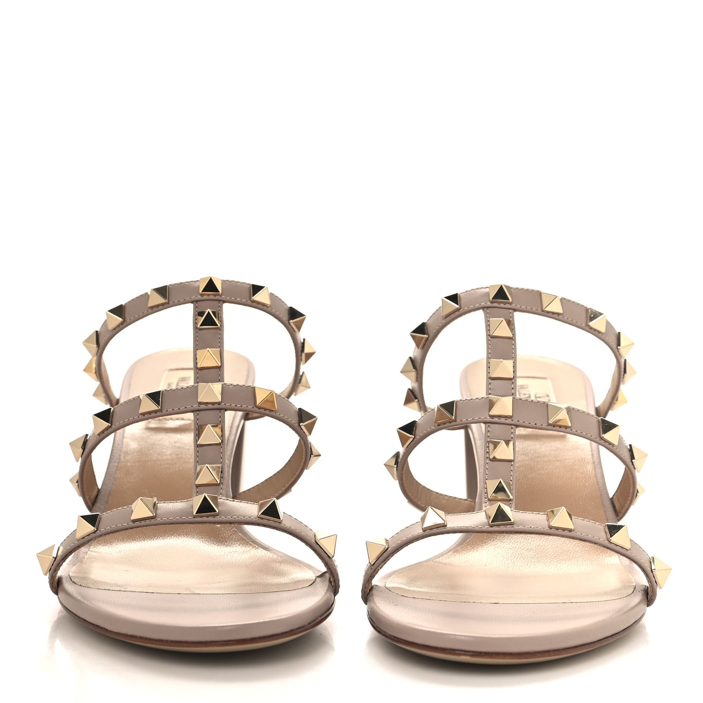 Calfskin Rockstud 60mm Caged Slide Sandals 39.5 Poudre