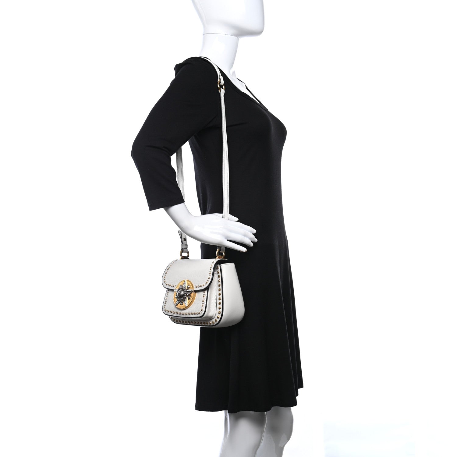 Miu Miu Madras Soft Calfskin Crystal Embellished Dahlia Shoulder Bag White 2 of 11