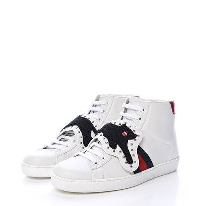 Gucci Calfskin Web Panther Removable Patches Mens Ace High Top Sneakers 8.5 White 3 of 7