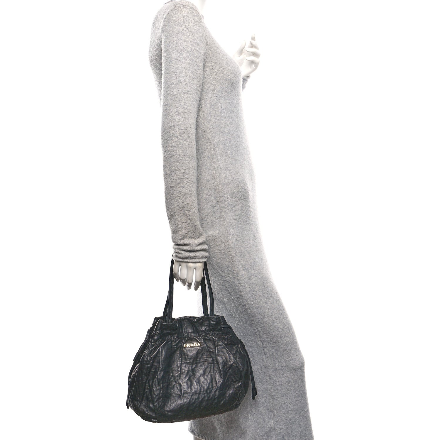 Prada Nappa Antique Drawstring Tote Black 2 of 9