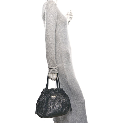 Prada Nappa Antique Drawstring Tote Black 2 of 9