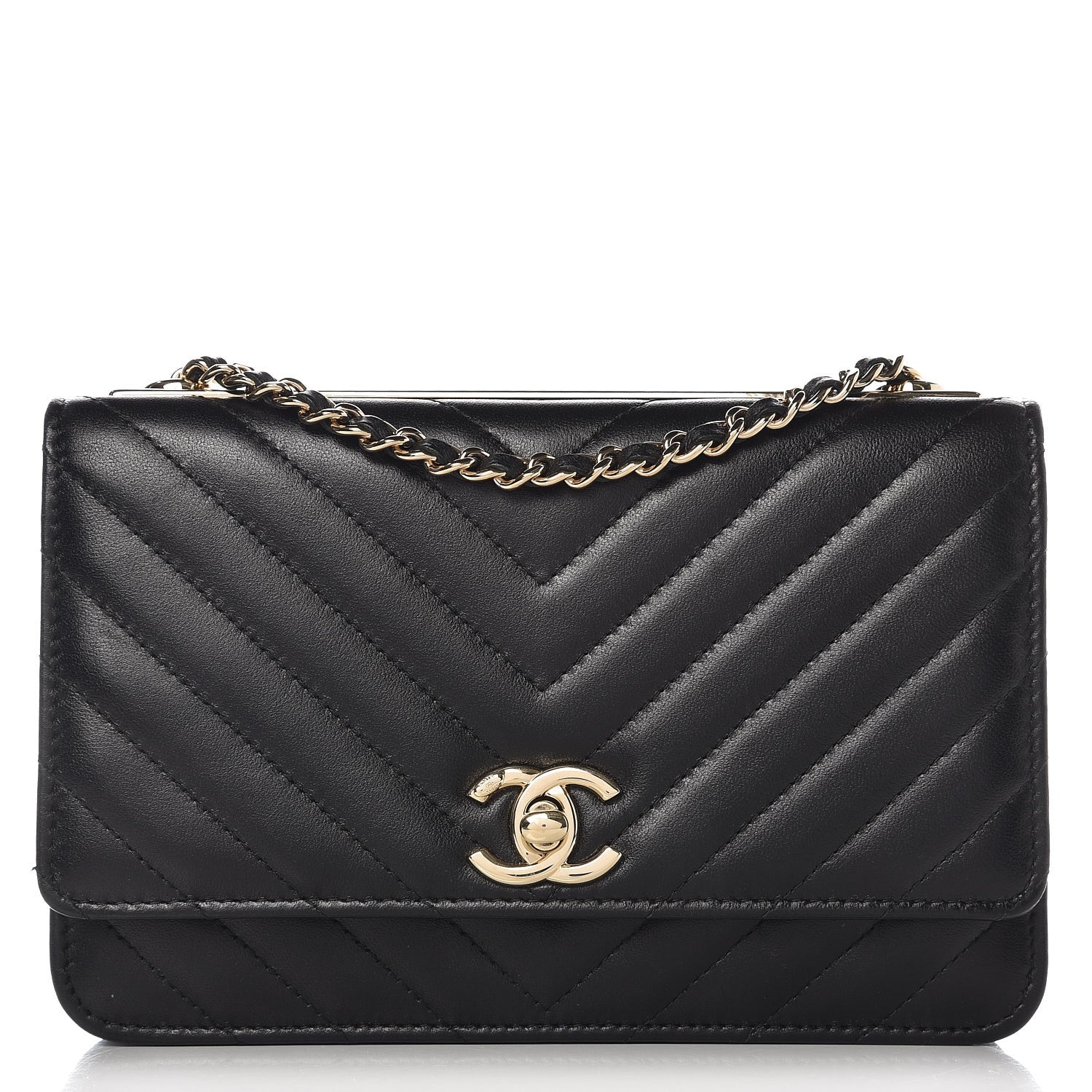 Chanel Lambskin Chevron Quilted Trendy CC Wallet On Chain WOC Black 1 of 8