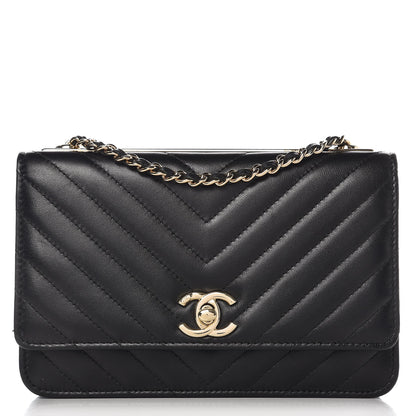Chanel Lambskin Chevron Quilted Trendy CC Wallet On Chain WOC Black 1 of 8