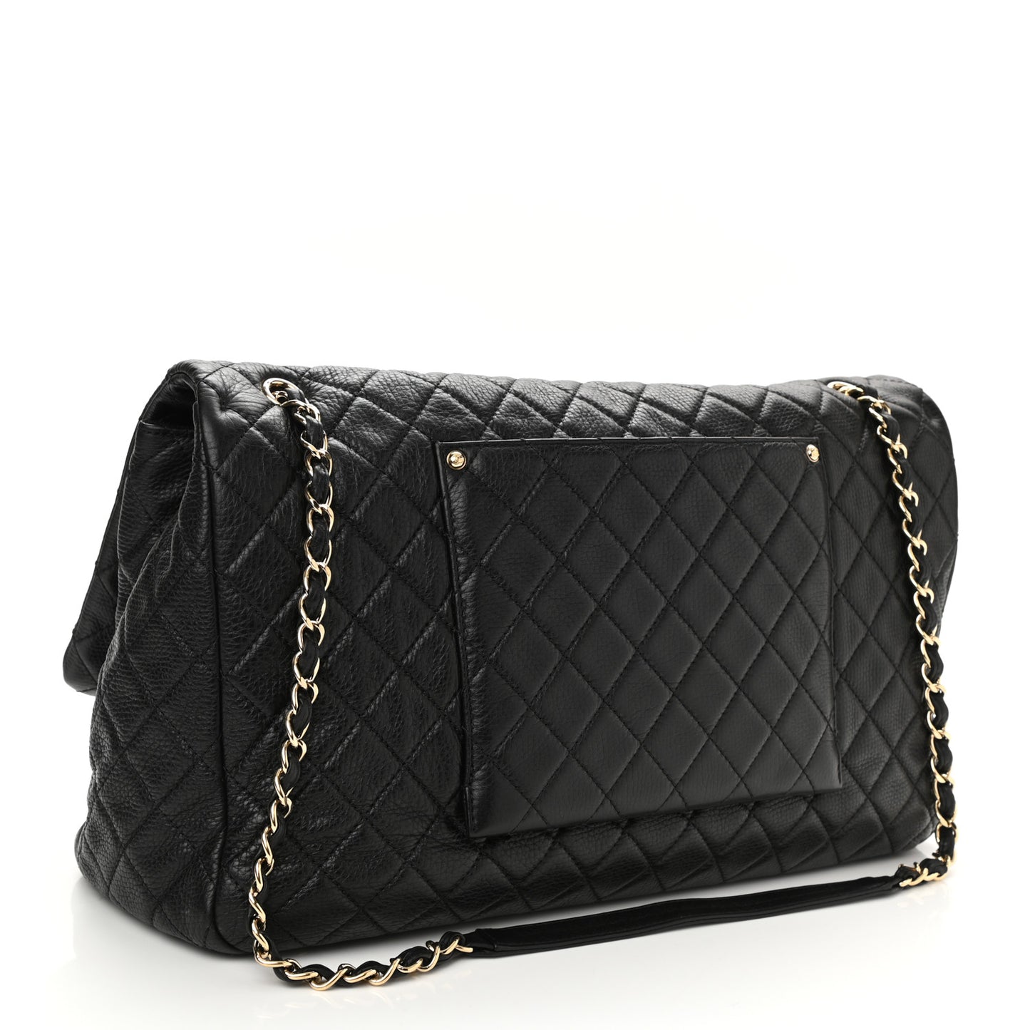Calfskin Quilted XXL Travel Flap Bag Black
