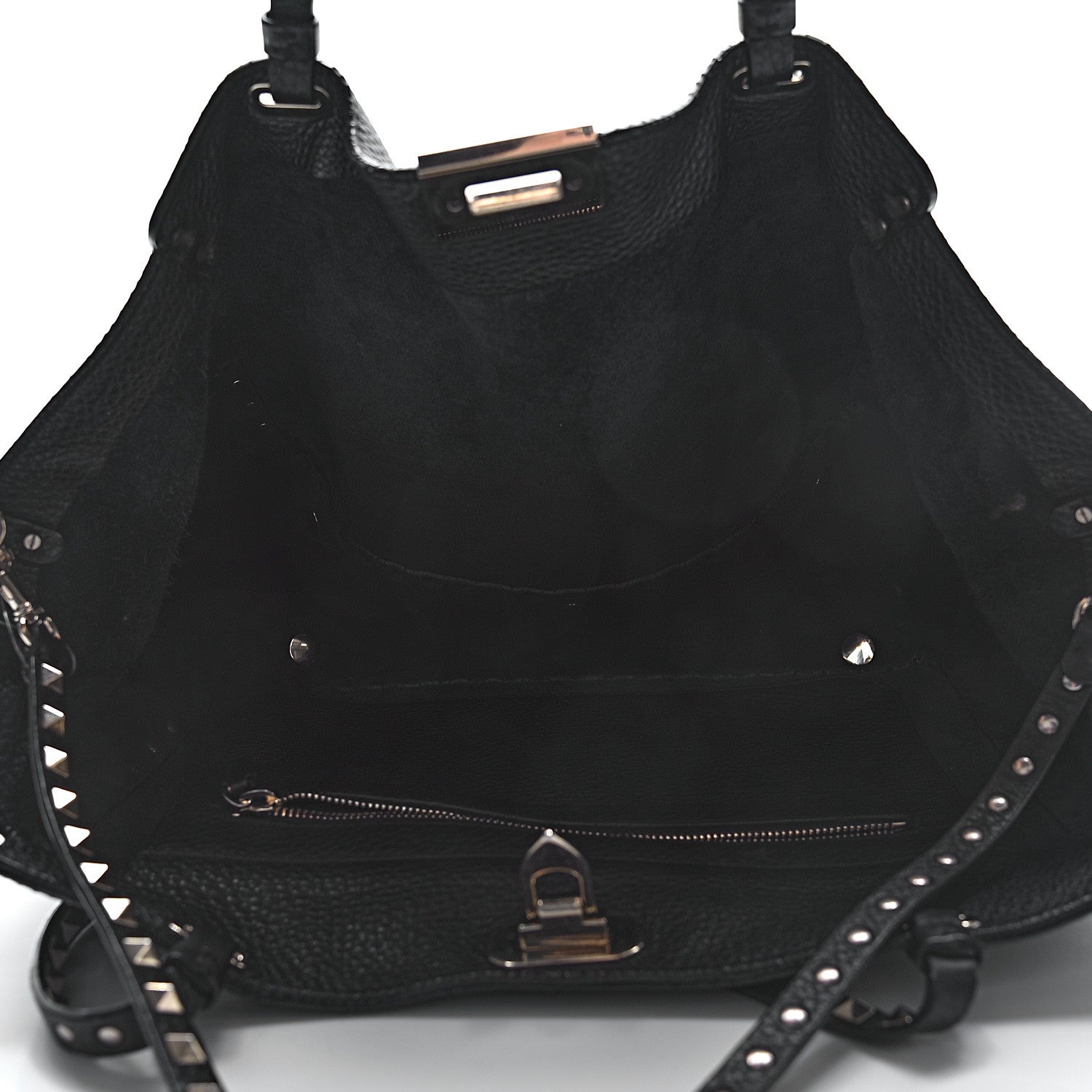 Valentino Garavani Pebbled Calfskin Medium Rockstud Tote Black 6 of 23
