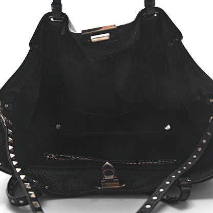 Valentino Garavani Pebbled Calfskin Medium Rockstud Tote Black 6 of 23