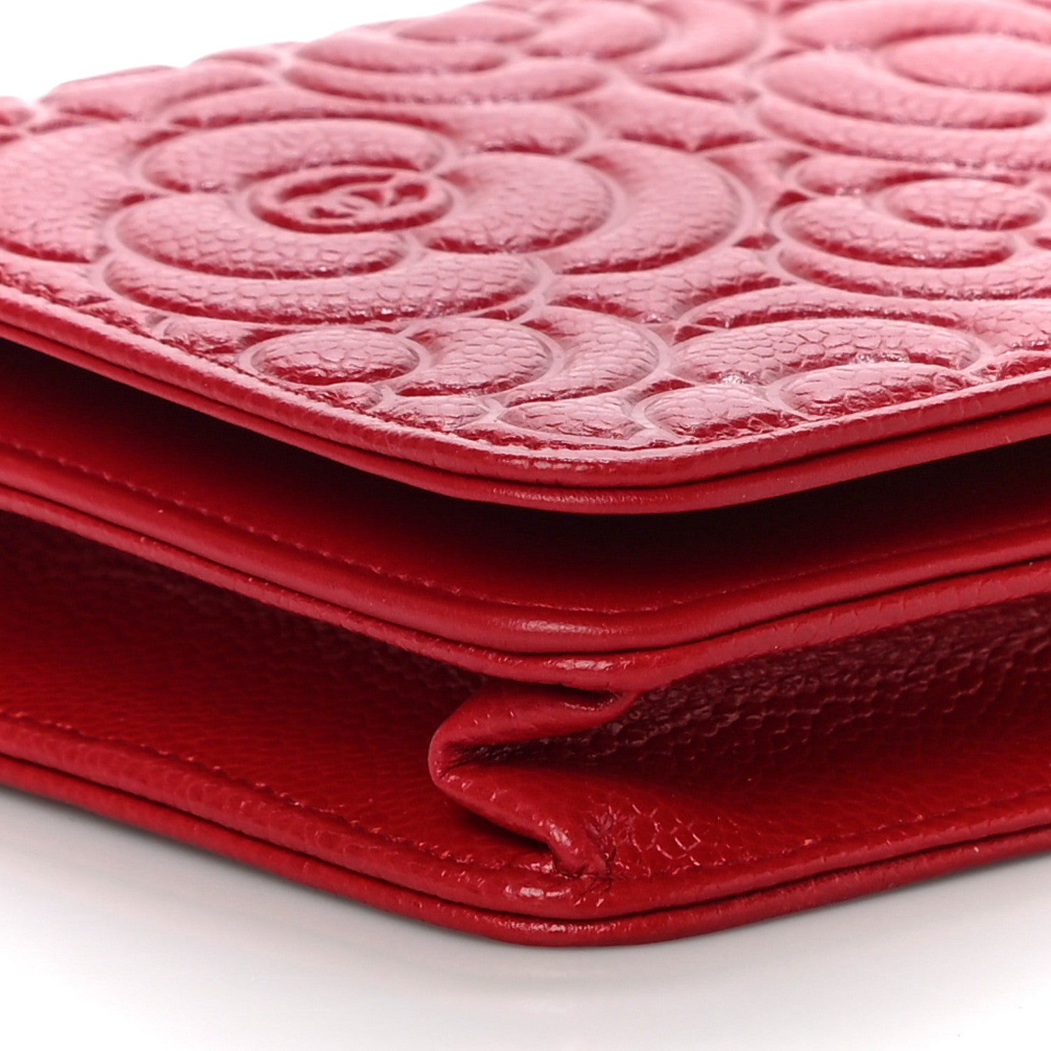 Chanel Caviar Camellia Embossed Wallet On Chain WOC Red 10 of 12