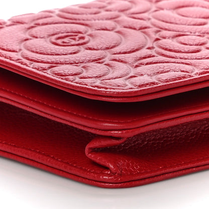 Chanel Caviar Camellia Embossed Wallet On Chain WOC Red 10 of 12