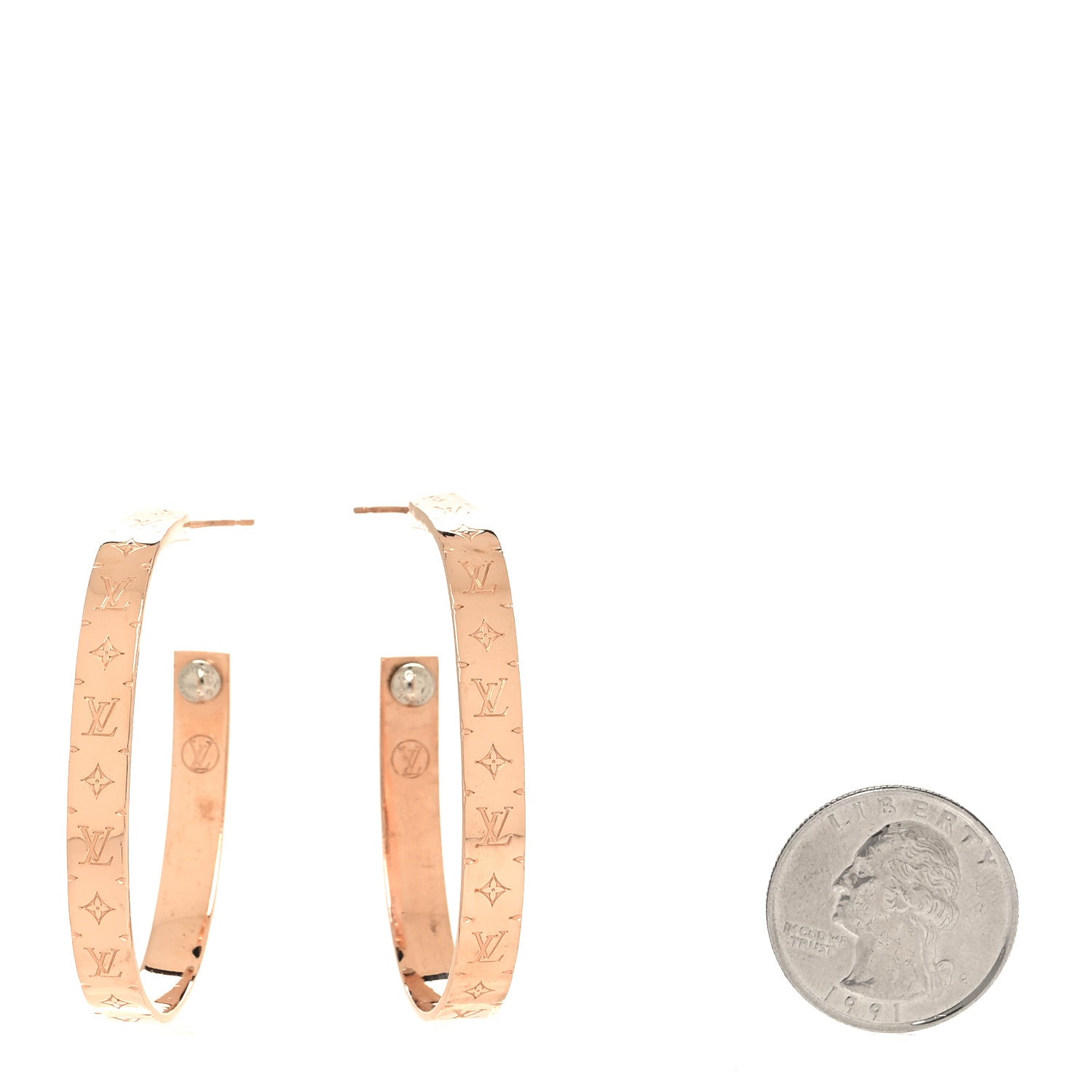 Louis Vuitton Metal Nanogram Hoop Earrings Pink Gold 2 of 5