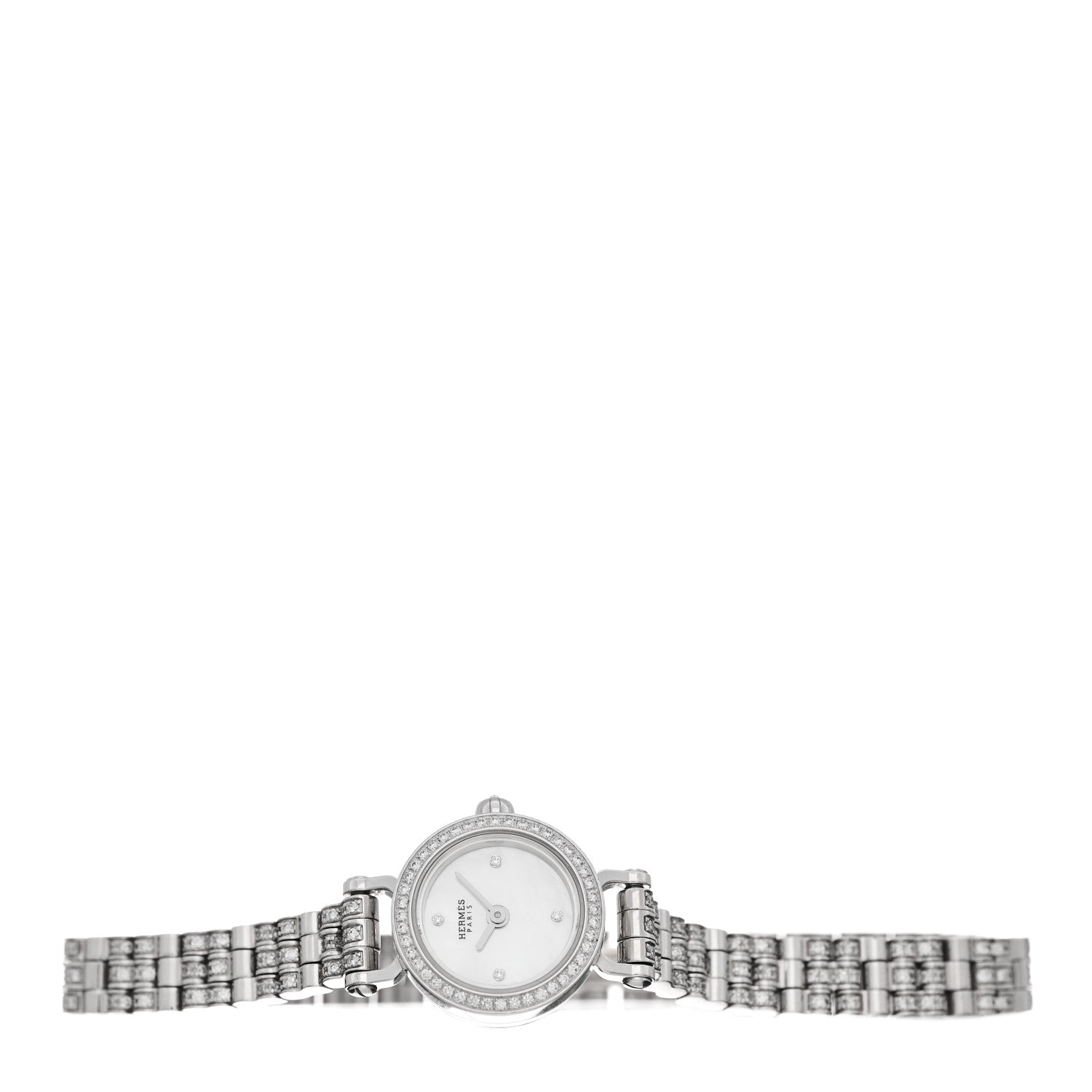 Hermes 18K White Gold Diamond Pave Mother of Pearl 16mm Faubourg Quartz Watch 2 of 5