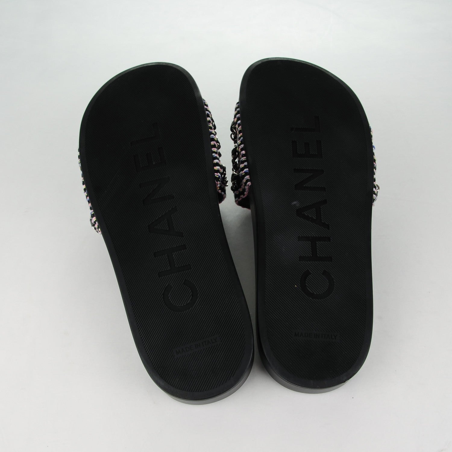 Chanel Tweed Lambskin Chain Flat Sandals Black 41 Multicolor 5 of 8