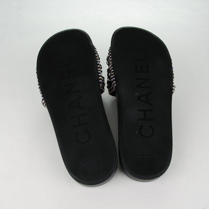 Chanel Tweed Lambskin Chain Flat Sandals Black 41 Multicolor 5 of 8