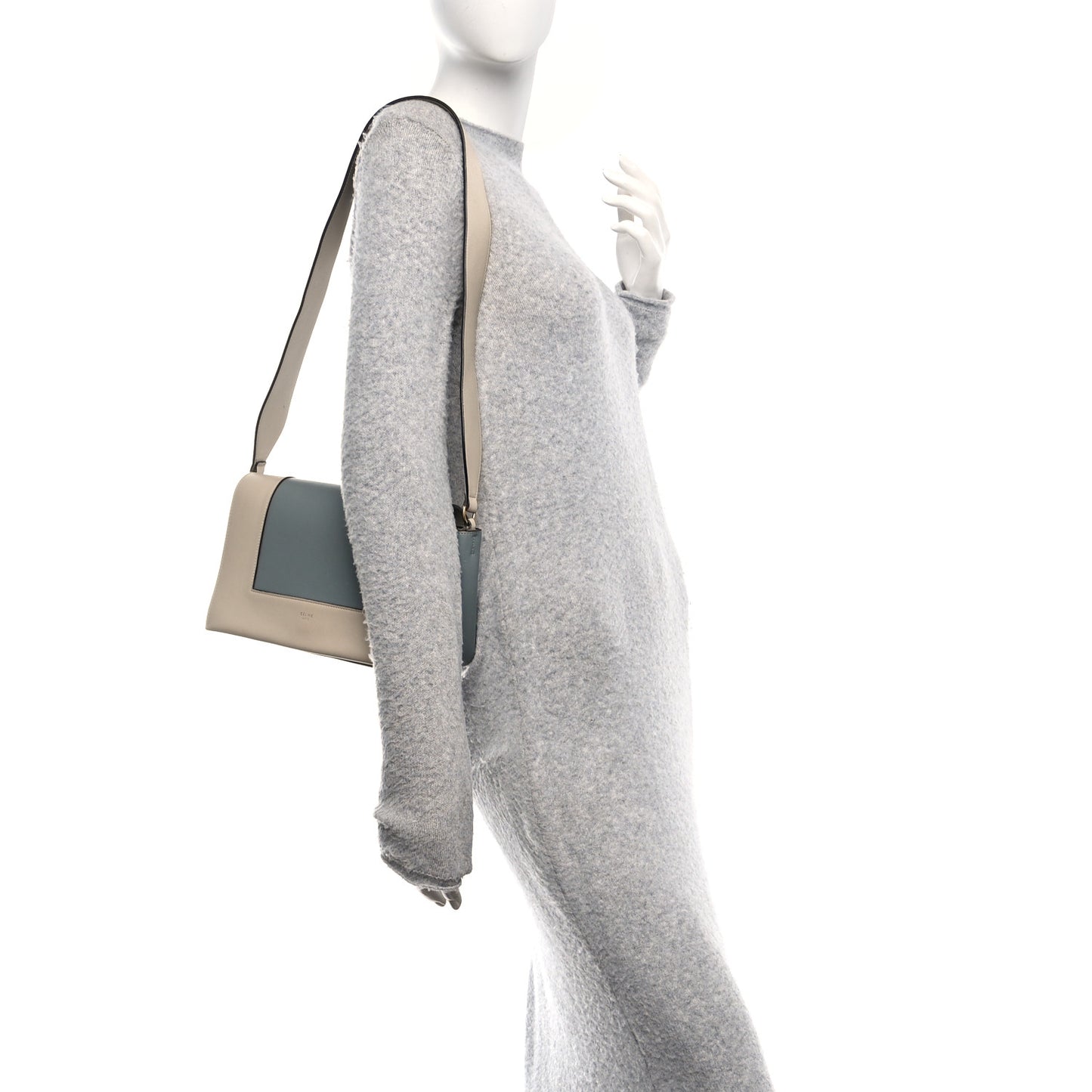 Shiny Smooth Calfskin Medium Frame Shoulder Bag Grege Storm