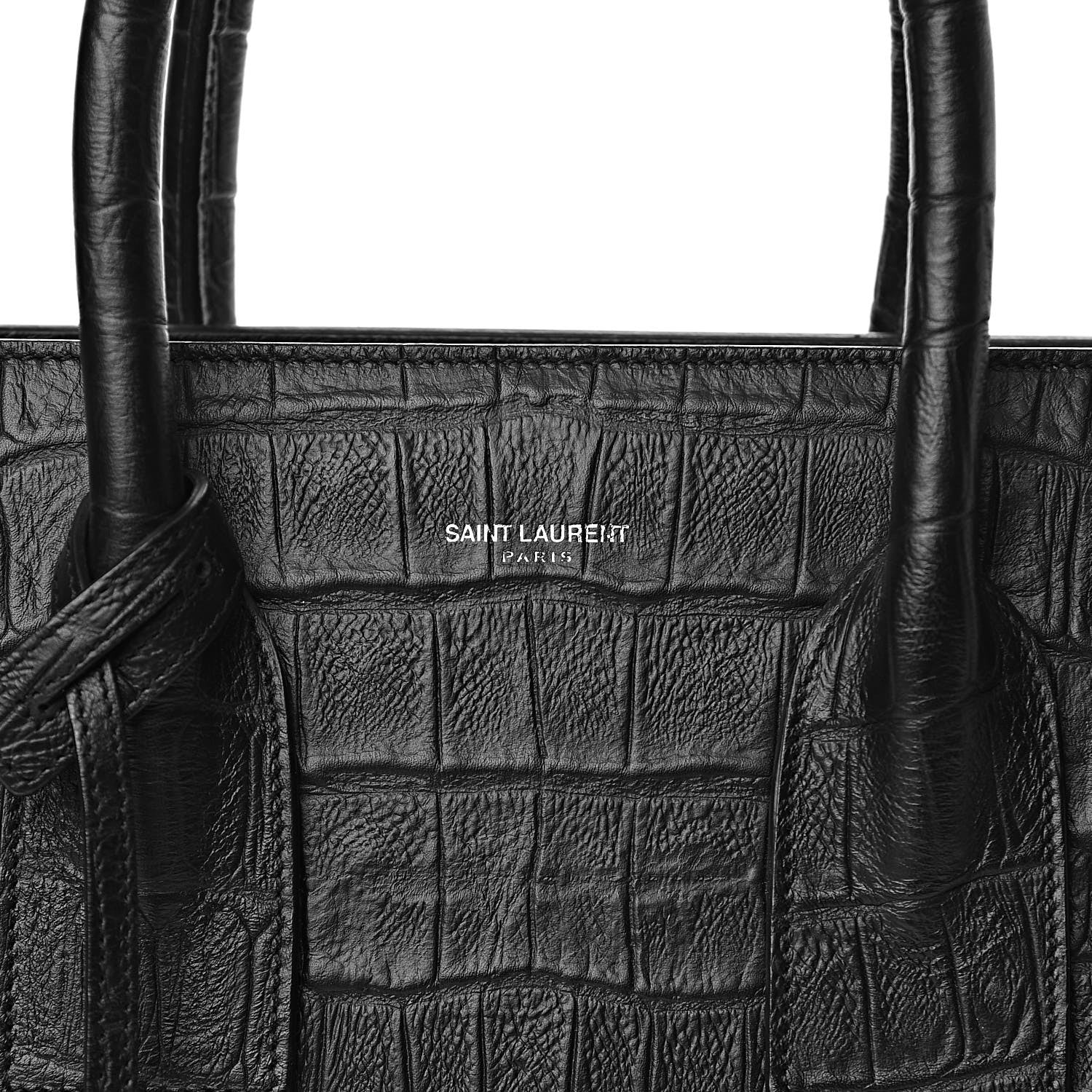 Saint Laurent Calfskin Crocodile Embossed Small Sac de Jour Black 10 of 10