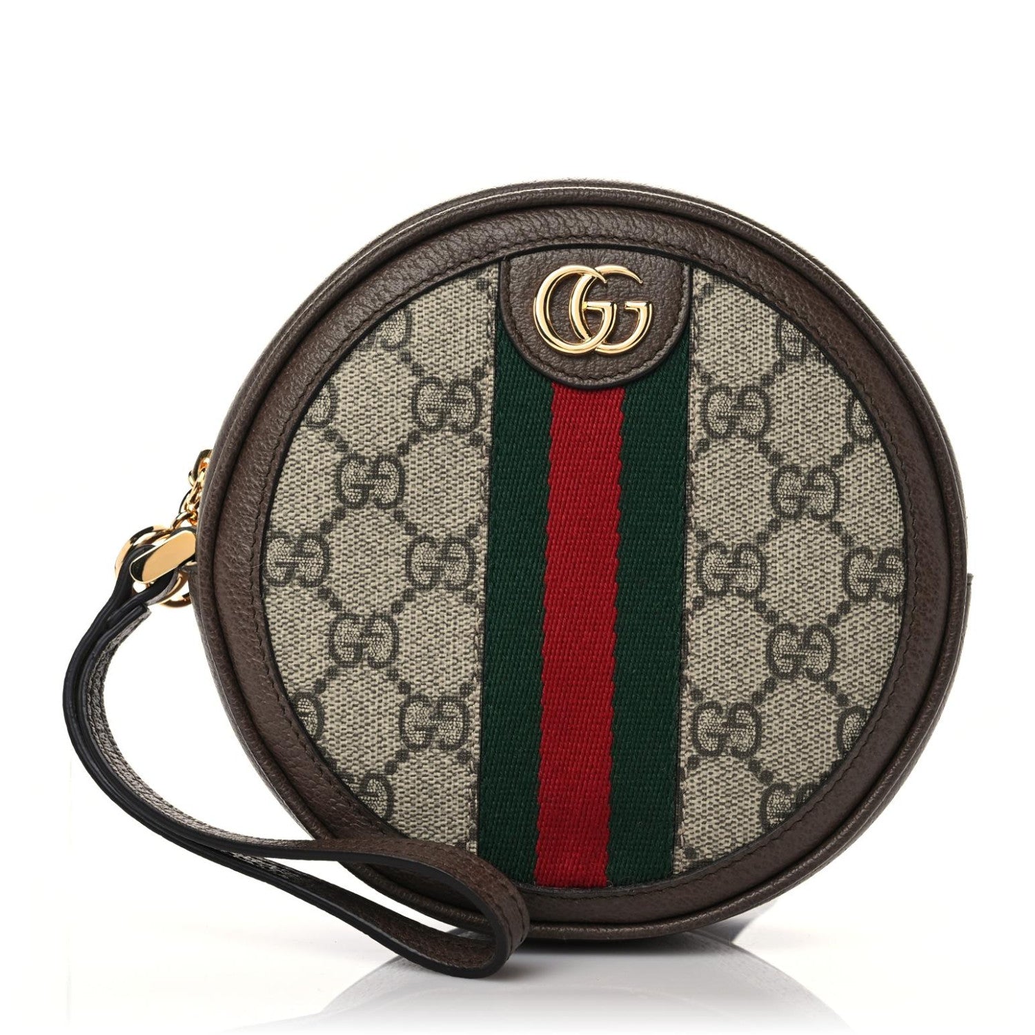 Gucci GG Supreme Monogram Web Ophidia Circle Wristlet Beige New Acero 1 of 9