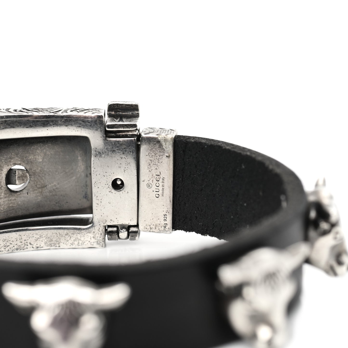 Sterling Silver Leather Anger Forest Bulls Head Bracelet