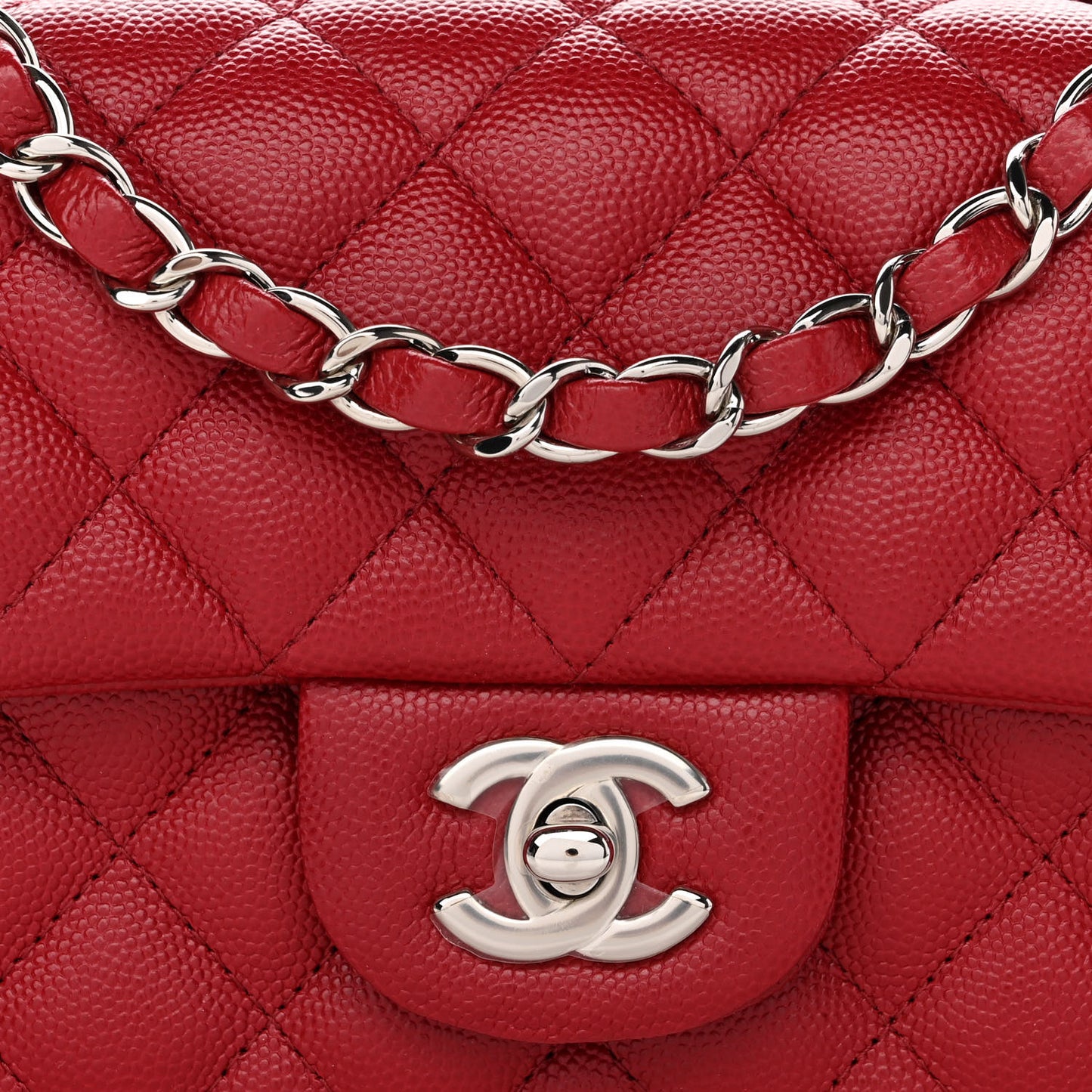 Caviar Quilted Mini Rectangular Flap Red