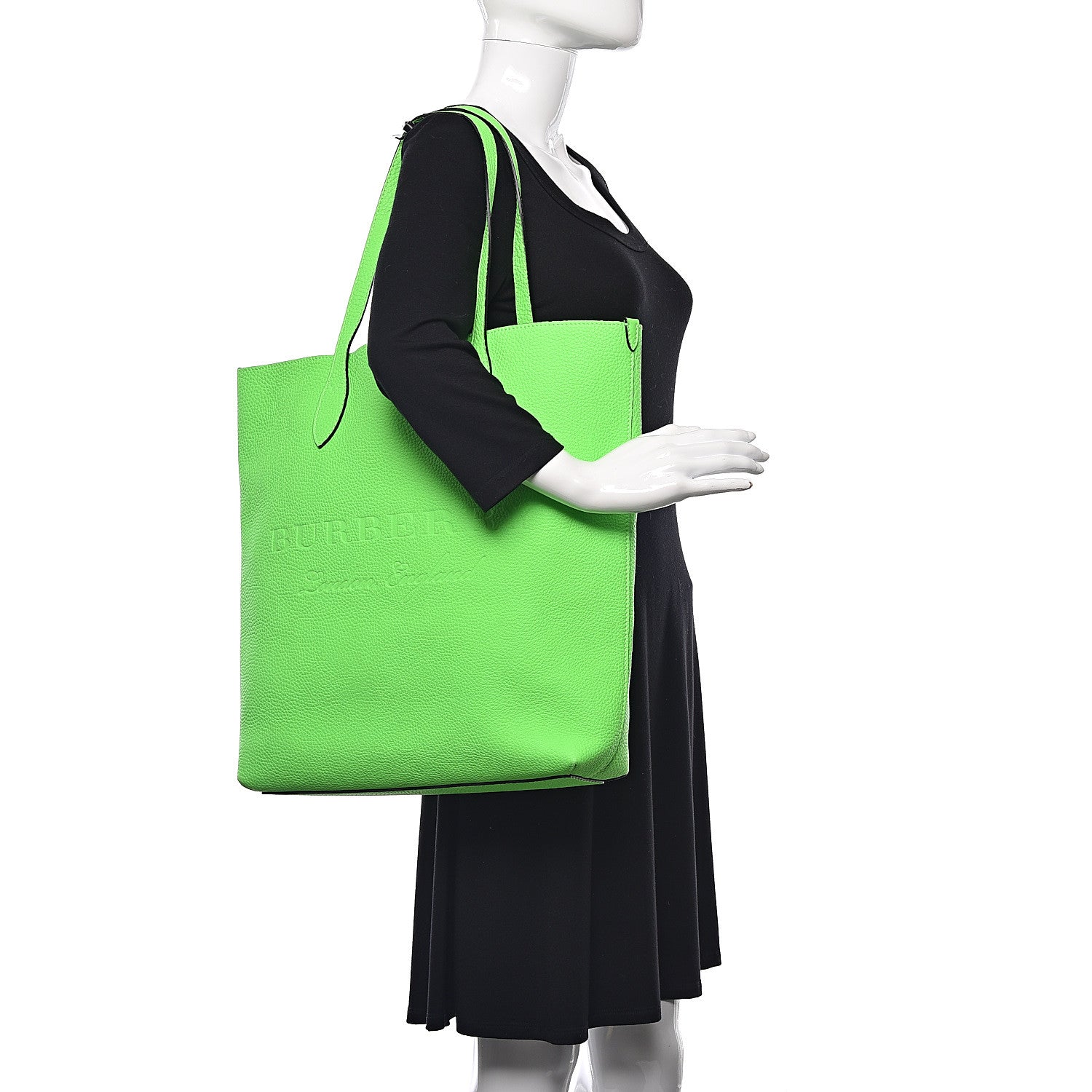 Burberry Grainy Calfskin Remington Tote Neon Green 2 of 12