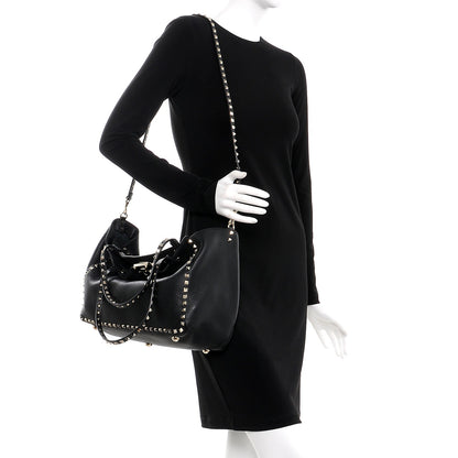 Valentino Garavani Alce Printed Calfskin Medium Rockstud Tote Black 2 of 7