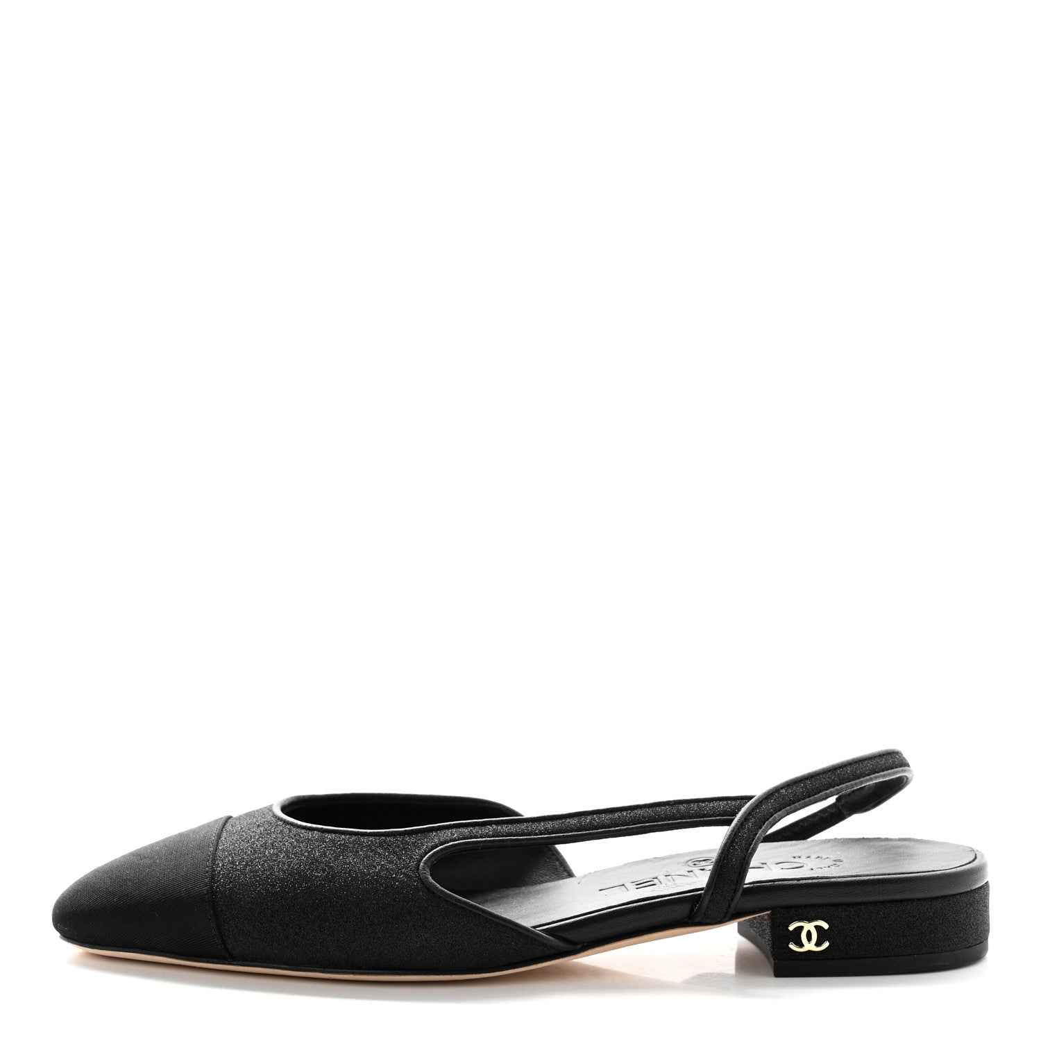Chanel Glitter Calfskin Grosgrain CC Slingback Flats 37 Black 1 of 10