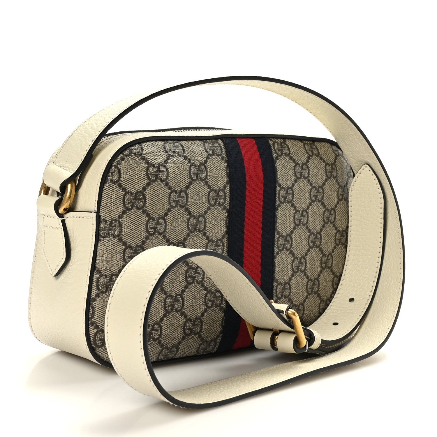 Gucci GG Supreme Monogram Textured Calfskin Web Small Ophidia Camera Bag Beige Ebony Mystic White 3 of 8