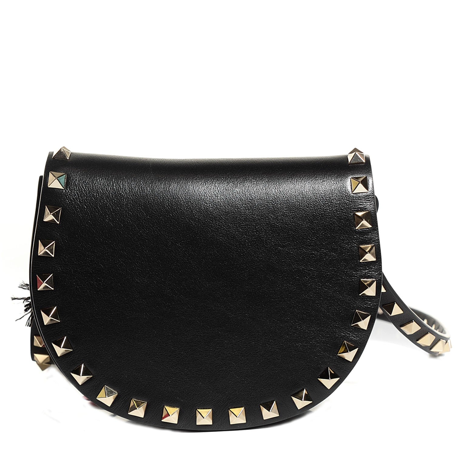 Valentino Garavani Vitello Rockstud Halfmoon Saddle Bag Black 1 of 8