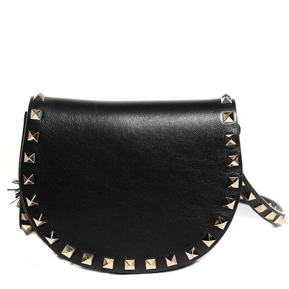 Valentino Garavani Vitello Rockstud Halfmoon Saddle Bag Black 1 of 8