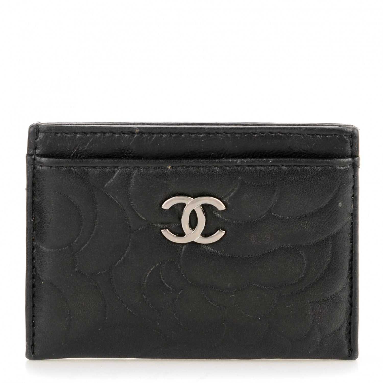 Chanel Lambskin Camellia Embossed Card Holder Black 1 of 6