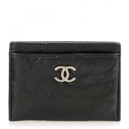 Chanel Lambskin Camellia Embossed Card Holder Black 1 of 6