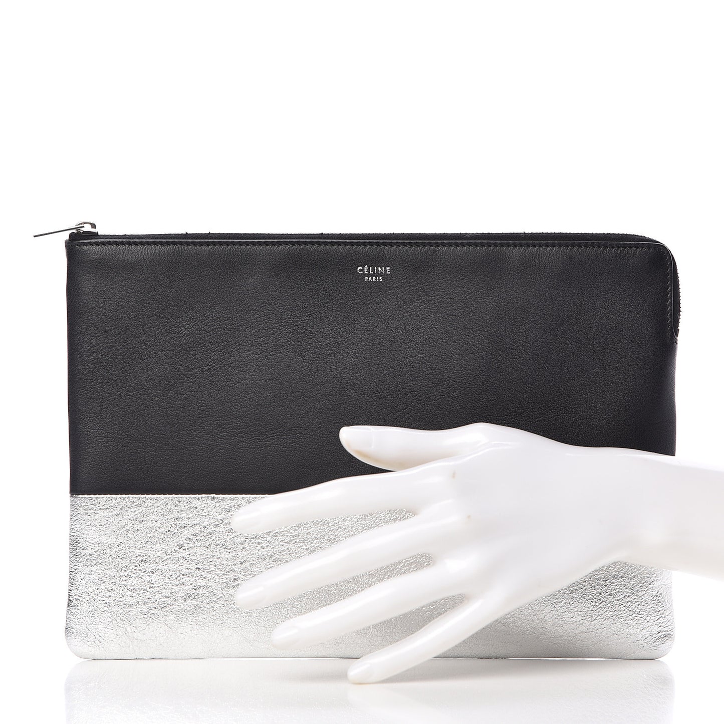 Laminated Lambskin Bi-Color Solo Clutch Pouch Black Silver