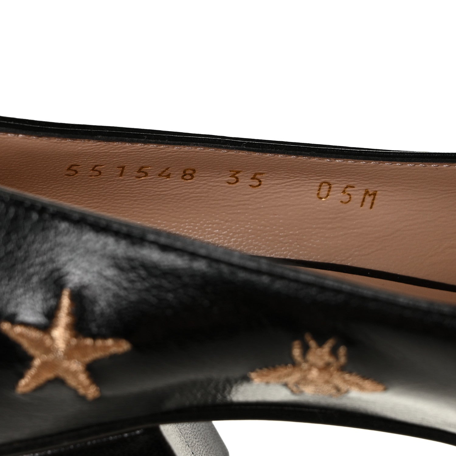 Gucci Quentin Goatskin Bee Star Embroidered GG Marmont Fringe 50mm Loafer Pumps 35 Black 9 of 10