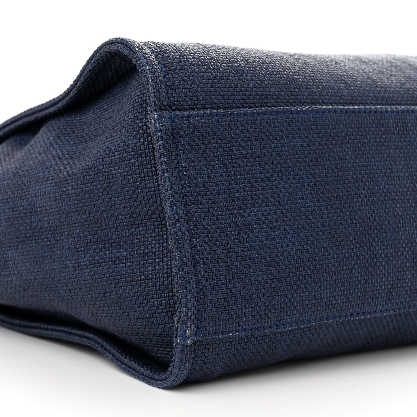 Woven Straw Raffia Medium Deauville Tote Navy
