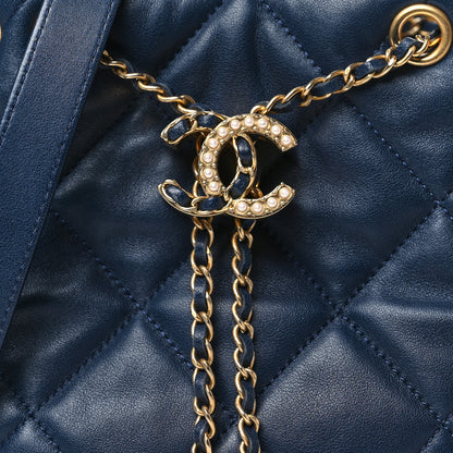 Chanel Lambskin Quilted Crush on Chains Drawstring Bucket Bag Hobo Navy 8 of 12