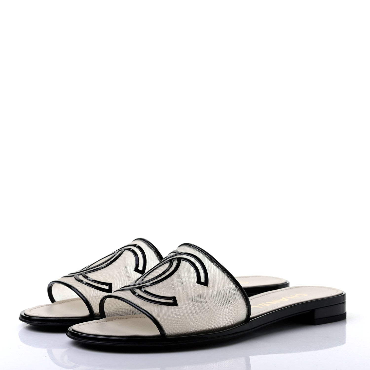 Chanel Mesh Patent Calfskin CC Sandal Mule 38.5 White Black 3 of 10