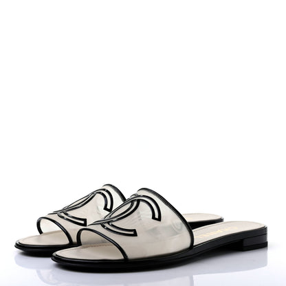 Chanel Mesh Patent Calfskin CC Sandal Mule 38.5 White Black 3 of 10